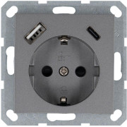 Розетка Shuko 16А с заземл. защ. шторки с 2-мя заряд. устройствами USB тип A+C 25Вт механизм алюм. Jasmart G5501USB-25S