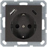 Розетка Shuko 16А с заземл. защ. шторки с 2-мя заряд. устройствами USB тип A+C 25Вт механизм мокко Jasmart G5501USB-25Z