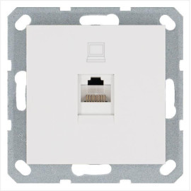 Розетка компьютерная 1-м RJ45 IP20 кат. 5E механизм бел. глянцевый Jasmart G6105W