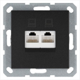 Розетка компьютерная 2-м RJ45 IP20 кат. 5E механизм антрацит Jasmart G6106B