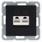 Розетка компьютерная 2-м RJ45 IP20 кат. 5E механизм черн. матов. soft touch Jasmart G6106PB