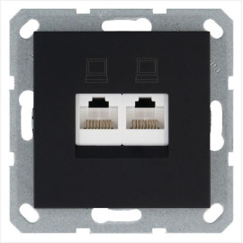 Розетка компьютерная 2-м RJ45 IP20 кат. 5E механизм черн. матов. soft touch Jasmart G6106PB