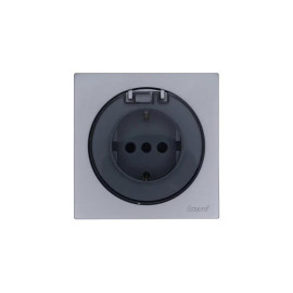 Розетка 1-м СП OSEN с заземл. с крышкой ПБТ механизм сер. матов. LEZARD 743-7488-123B