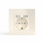 Розетка 1-м СП Pixel с заземл. с 2-мя заряд. устр. USB тип A+A механизм беж. TOKOV ELECTRIC TKE-PX-R1U2A-C02