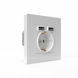 Розетка 1-м СП Pixel IP20 с заземл. с 2-мя заряд. устр. USB тип A+A механизм бел. TOKOV ELECTRIC TKE-PX-R1U2A-C01