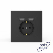 Розетка 1-м СП Pixel IP20 с заземл. с 2-мя заряд. устр. USB тип A+A механизм карбон TOKOV ELECTRIC TKE-PX-R1U2A-C14