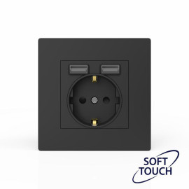 Розетка 1-м СП Pixel IP20 с заземл. с 2-мя заряд. устр. USB тип A+A механизм карбон TOKOV ELECTRIC TKE-PX-R1U2A-C14