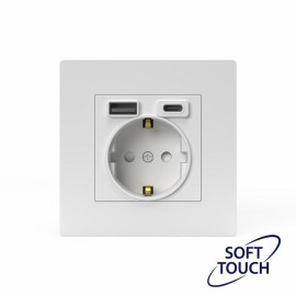 Розетка 1-м СП Pixel IP20 с заземл. с 2-мя заряд. устр. USB тип A+C механизм айс TOKOV ELECTRIC TKE-PX-R1U2AC-C34