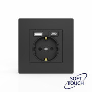 Розетка 1-м СП Pixel IP20 с заземл. с 2-мя заряд. устр. USB тип A+C механизм карбон TOKOV ELECTRIC TKE-PX-R1U2AC-C14