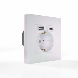 Розетка 1-м СП Pixel IP20 с заземл. с 2-мя заряд. устр. USB тип A+C механизм перламутр. TOKOV ELECTRIC TKE-PX-R1U2AC-C04