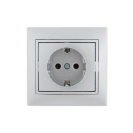 Розетка 1-м СП Mira 16А IP20 с заземл. со вставкой керамика сер. метал. LEZARD 701-1010-122