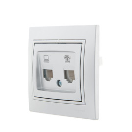 Розетка компьютерная + телефонная 2-м СП Mira RJ45 + RJ11 сер. метал. LEZARD 701-1010-143