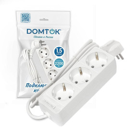 Удлинитель 3х1.5м с заземл. 10А IP20 2.2кВт ПВС 3х0.75 бел. DOMTOK 2373