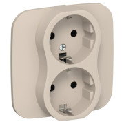Розетка 2-м СП FLITE РС12-1-А-ФлЛ 16А с заземл. без защ. шторок безвинтовое крепление в сборе механизм льняной IEK FI-R21A-16-1-K88