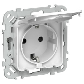 Розетка СП FLITE РСшкр11-1-44-ФлБ 16А IP44 с заземл. с защ. шторками и крышкой безвинтовое крепление механизм бел. IEK FI-R16-16-1-44-K01