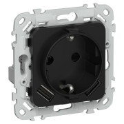 Розетка 1-м СП FLITE РСЮша11-1-ФлЧ 16А с USB A+A 3.1А с заземл. с защ. шторками безвинтовое крепление механизм черн. IEK FI-R14-16-1-U21-D31-K02