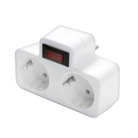 Разветвитель 2-м с заземл. 16А 3500Вт 250В плоский с выключателем бел. DОМТОК 2664