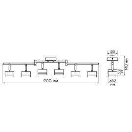 Светильник PCL-0906 max 20Вт (каждая лампа) 6xGX53 IP20 230В BL настен./потолочн. декор. под лампу JazzWay 5066960