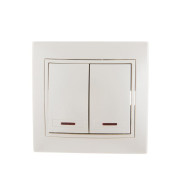 Выключатель 2-кл. СП Mira 10А IP20 с подсветкой со вставкой жемчуж./бел. перламутр. LEZARD 701-3030-112