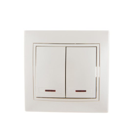 Выключатель 2-кл. СП Mira 10А IP20 с подсветкой со вставкой жемчуж./бел. перламутр. LEZARD 701-3030-112