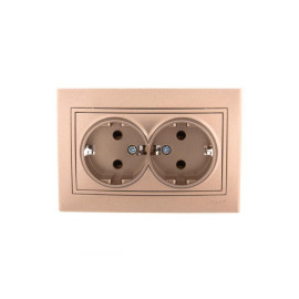 Розетка 2-м СП Mira 16А IP20 с заземл. со вставкой керамика свет. корич. перламутр. LEZARD 701-3131-127