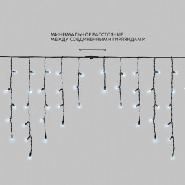 Гирлянда светодиодная "Айсикл" (бахрома) 4х0.6м 128LED бел. 10Вт 230В IP67 эффект мерцания провод каучук черн. (нужен шнур питания 315-000) Neon-Night 255-235