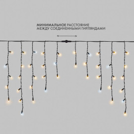 Гирлянда светодиодная "Айсикл" (бахрома) 4х0.6м 128LED тепл. бел. 10Вт 230В IP67 эффект мерцания провод каучук черн. (нужен шнур питания 315-000) Neon-Night 255-236