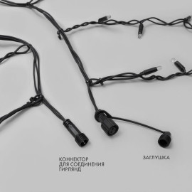 Гирлянда светодиодная "Айсикл" (бахрома) 4х0.6м 128LED тепл. бел. 10Вт 230В IP67 эффект мерцания провод каучук черн. (нужен шнур питания 315-000) Neon-Night 255-236