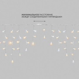 Гирлянда светодиодная "Айсикл" (бахрома) 4х0.6м 128LED тепл. бел. 10Вт 230В IP67 эффект мерцания провод каучук бел. (нужен шнур питания 315-001) Neon-Night 255-356