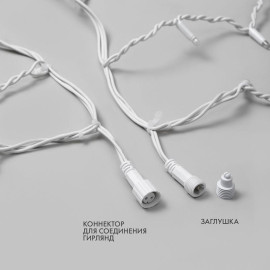 Гирлянда светодиодная "Айсикл" (бахрома) 4х0.6м 128LED тепл. бел. 10Вт 230В IP67 эффект мерцания провод каучук бел. (нужен шнур питания 315-001) Neon-Night 255-356