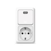 Блок ОП Олимп 1-кл. вык. с подсветкой + роз. с заземл. верт. бел. UNIVersal О0039