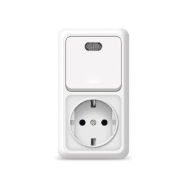 Блок ОП Олимп 1-кл. вык. с подсветкой + роз. с заземл. верт. бел. UNIVersal О0039