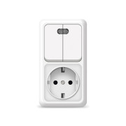 Блок ОП Олимп 2-кл. вык. с подсветкой + роз. с заземл. верт. бел. UNIVersal О0041