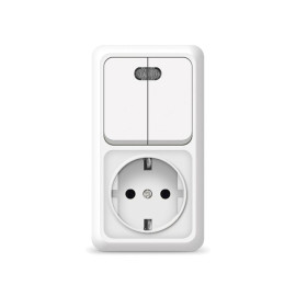 Блок ОП Олимп 2-кл. вык. с подсветкой + роз. с заземл. верт. бел. UNIVersal О0041