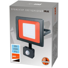 Прожектор светодиодный PFL-SC SENSOR 30Вт 6500К IP54 190-260В ДО закален. матов. стекло датчик движения инфракрасный JazzWay 5001411