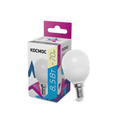 Лампа светодиодная GL45 8.5Вт шар матовая 3000К тепл. бел. E14 174-265В КОСМОС LkecLED8.5wGL45E1430