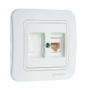 Розетка компьютерная 2-м СП Lillium 16А IP20 кат.5E + гнездо бел./бел. Makel 70035