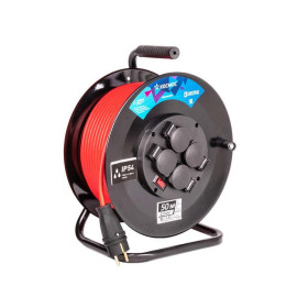 Удлинитель на катушке 4х50м с заземл. 16А IP54 4кВт ПВС 3х2.5 термозащ. КОСМОС YKKsm50m-4g-Z(2.5)IP