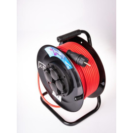 Удлинитель на катушке 4х50м с заземл. 16А IP54 4кВт ПВС 3х2.5 термозащ. КОСМОС YKKsm50m-4g-Z(2.5)IP