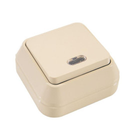 Выключатель 1-кл. ОП 10А IP20 с подсветкой крем. Makel 45221