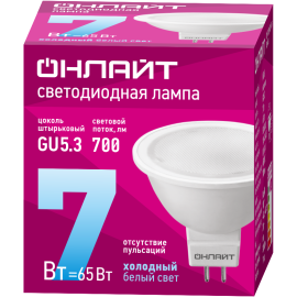 Лампа светодиодная 61 134 OLL-MR16-7-230-6.5K-GU5.3 7Вт 6500К холод. бел. GU5.3 700лм 176-264В ОНЛАЙТ 61134