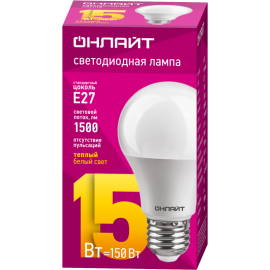 Лампа светодиодная 61 149 OLL-A60-15-230-2.7K-E27 15Вт грушевидная 2700К тепл. бел. E27 1500лм 176-264В ОНЛАЙТ 61149