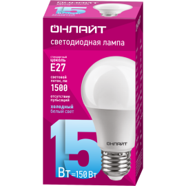 Лампа светодиодная 61 151 OLL-A60-15-230-6.5K-E27 15Вт грушевидная 6500К холод. бел. E27 1500лм 176-264В ОНЛАЙТ 61151