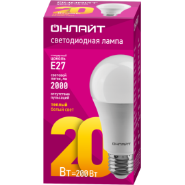 Лампа светодиодная 61 157 OLL-A60-20-230-2.7K-E27 20Вт грушевидная 2700К тепл. бел. E27 2000лм 176-264В ОНЛАЙТ 61157