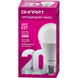 Лампа светодиодная 61 158 OLL-A60-20-230-4K-E27 20Вт грушевидная 4000К нейтр. бел. E27 2000лм 176-264В ОНЛАЙТ 61158