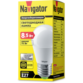 Лампа светодиодная 61 337 NLL-G45-8.5-230-4K-E27 8.5Вт шар матовая 4000К нейтр. бел. E27 680лм 176-264В Navigator 61337