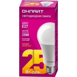 Лампа светодиодная 61 953 OLL-A60-25-230-2.7K-E27 25Вт грушевидная 2700К тепл. бел. E27 2500лм 176-264В ОНЛАЙТ 61953