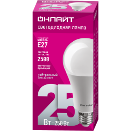 Лампа светодиодная 61 954 OLL-A60-25-230-4K-E27 25Вт грушевидная 4000К нейтр. бел. E27 2500лм 176-264В ОНЛАЙТ 61954