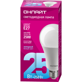 Лампа светодиодная 61 955 OLL-A60-25-230-6.5K-E27 25Вт грушевидная 6500К холод. бел. E27 2500лм 176-264В ОНЛАЙТ 61955