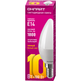 Лампа светодиодная 61 956 OLL-C37-10-230-2.7K-E14-FR 10Вт свеча 2700К тепл. бел. E14 1000лм 176-264В ОНЛАЙТ 61956
